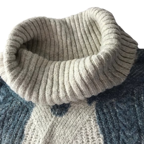 Pilcro Letterpress Anthropologie Sweater Long Sleeve, Cowl Neck Blue Cream Large - Picture 2 of 11